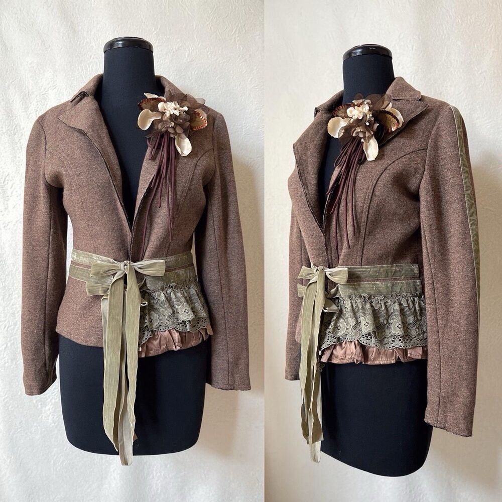 Anthropologie Hazel Wool Blend Blazer Jacket Medium Whimsical Boho Academia Y2K